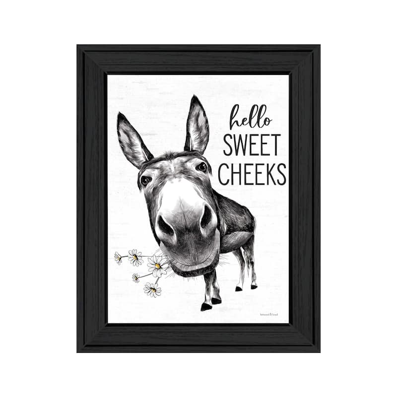 TrendyDecor4U Contemporary "Hello Sweet Cheeks Donkey" Framed Print Wall Art - Charcoal