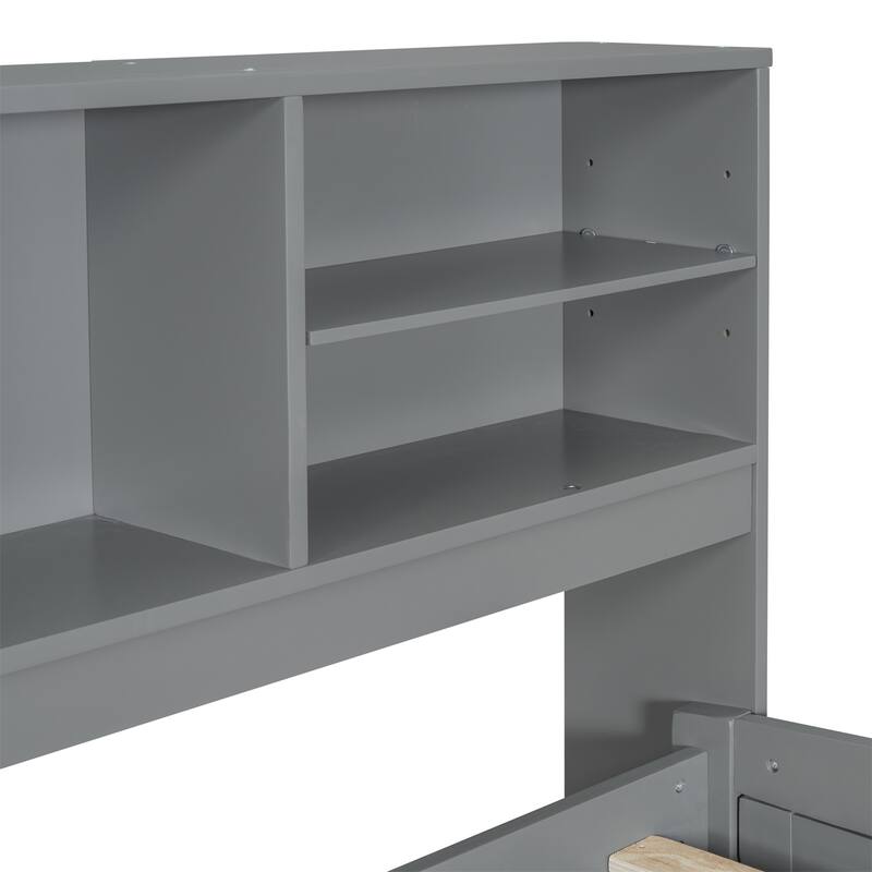 Merax Full Size Wood Daybed with Cabinets, Shelves and 4 Drawers