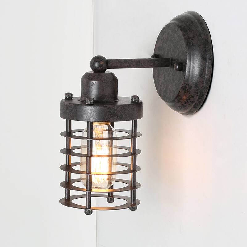 Rustic Cylinder Cage Metal Wall Sconces Industrial Lights - W5"x H9.4"x E6.7"