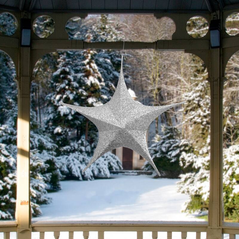 Tinsel Foldable Glitter Christmas Star Outdoor Decoration - 25.5" - Silver