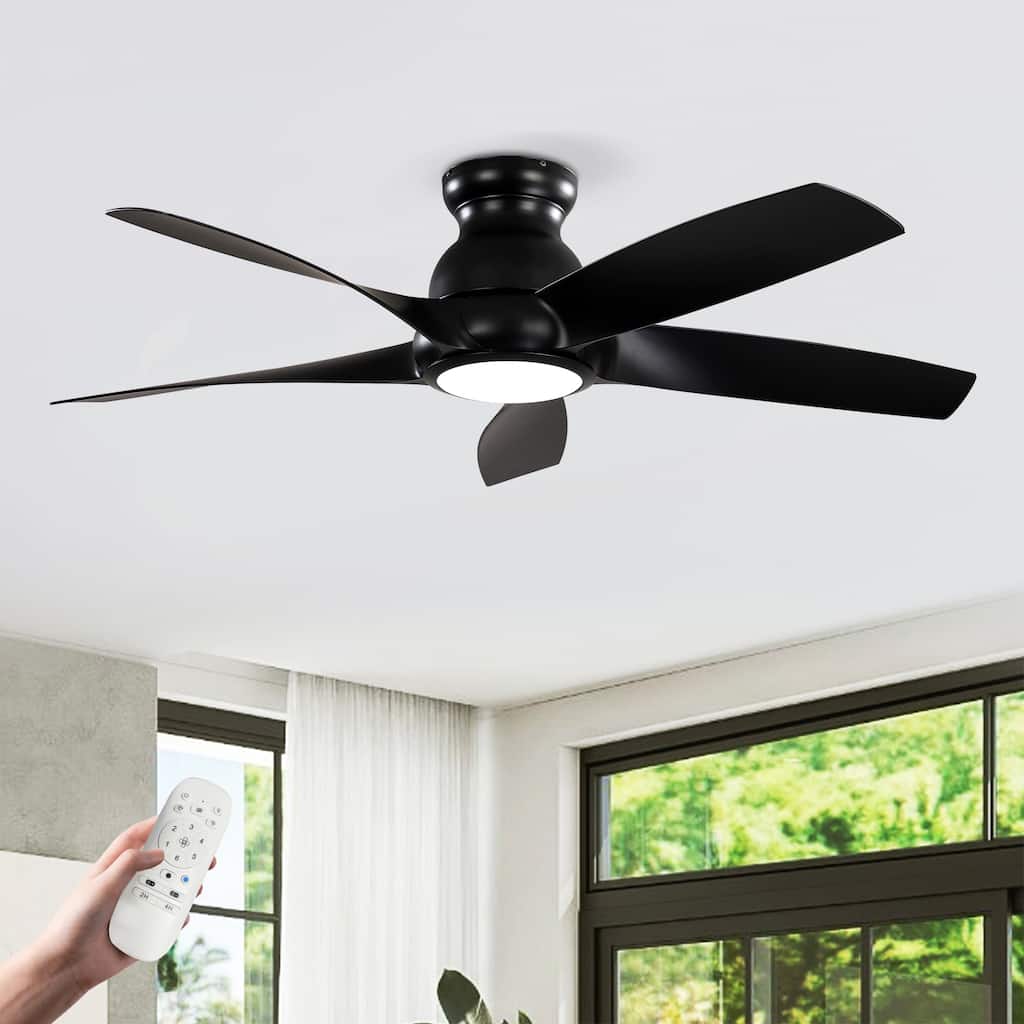 56 Inch 5 PCS ABS Blades Ceiling Fan With Light Kit 3 Color LED Light Source, DC 6 Speed,Remote Control