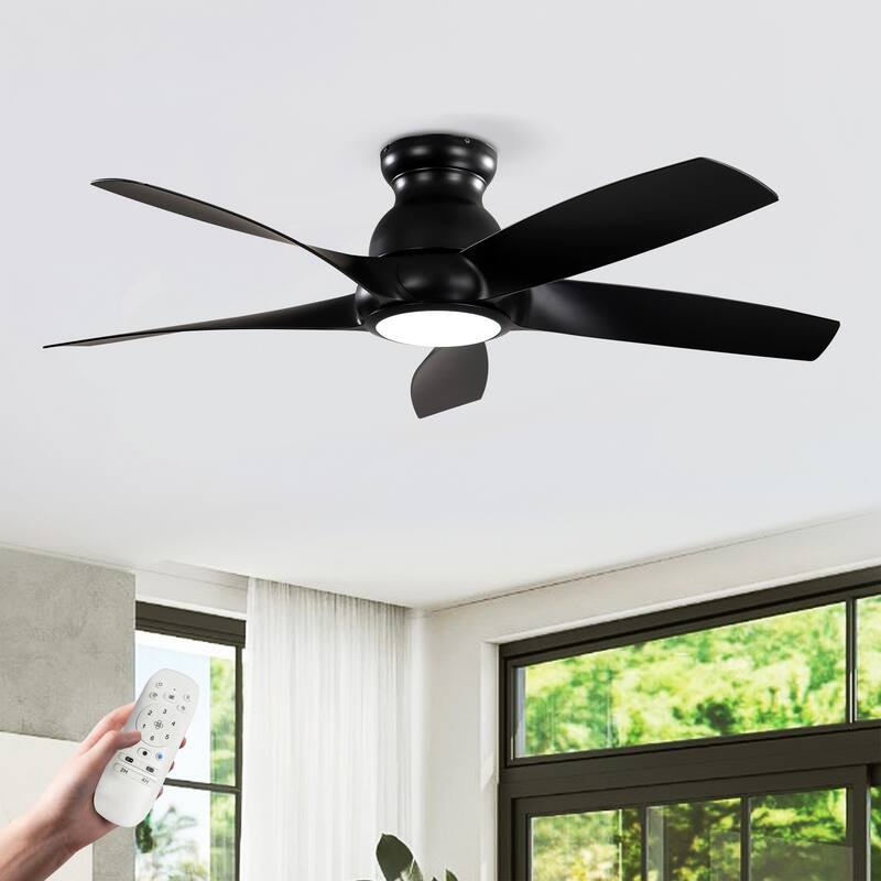 56 Inch 5 PCS ABS Blades Ceiling Fan With Light Kit 3 Color LED Light Source, DC 6 Speed,Remote Control - Matte Black