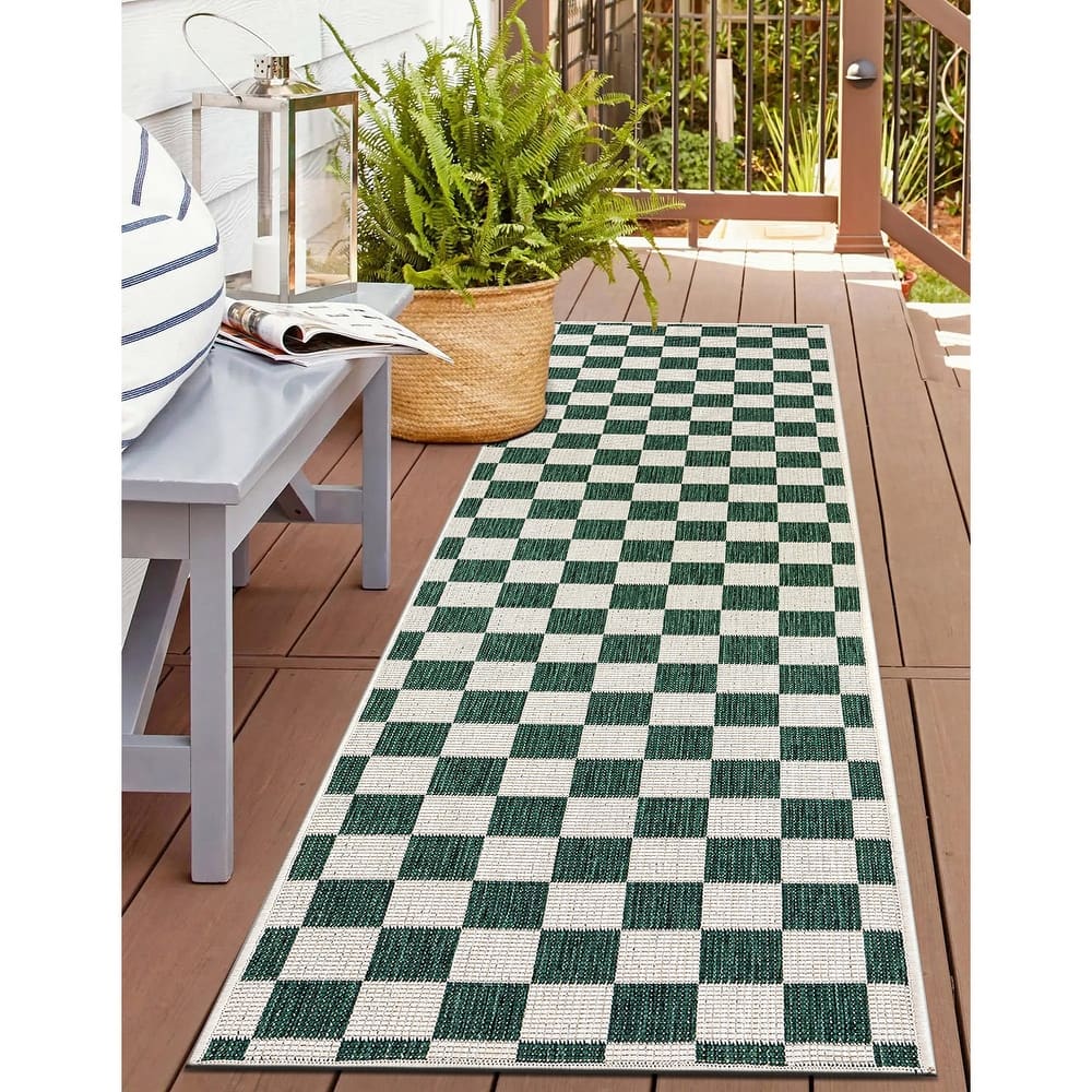 World Rug Gallery Contemporary Checkered Reversible Indoor / Outdoor Area Rug