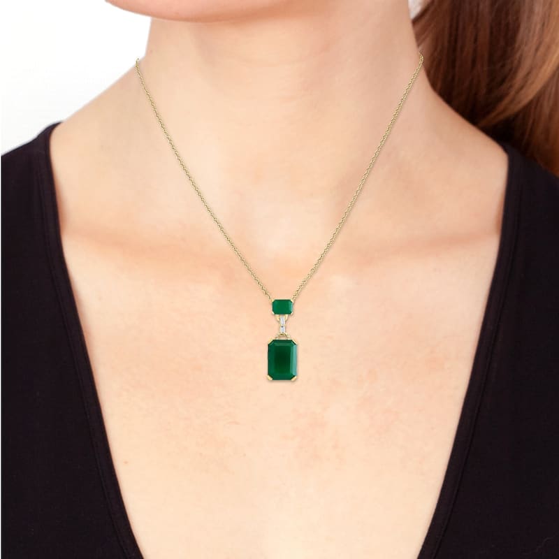 EFFY 14K Gold Diamond Green Onyx Pendant Necklace