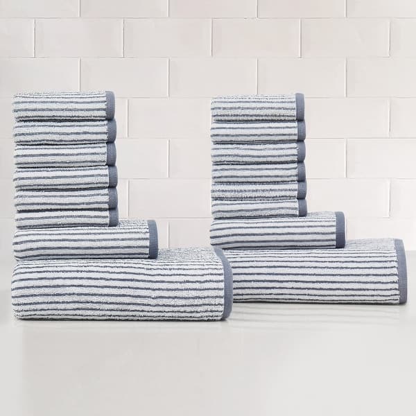 slide 2 of 3, Truly Soft Essential Yarn Dye Stripe 16 Piece Towel Set Blue