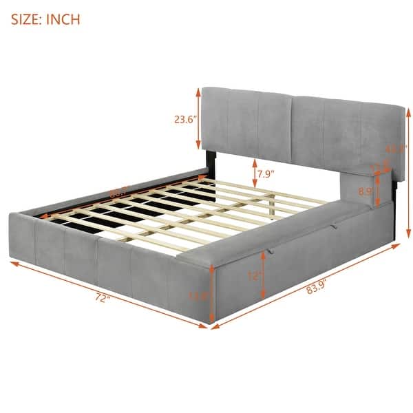 dimension image slide 0 of 4, Upholstered Platform Bed with Lateral Storage Compartments and Thick Fabric,Velvet