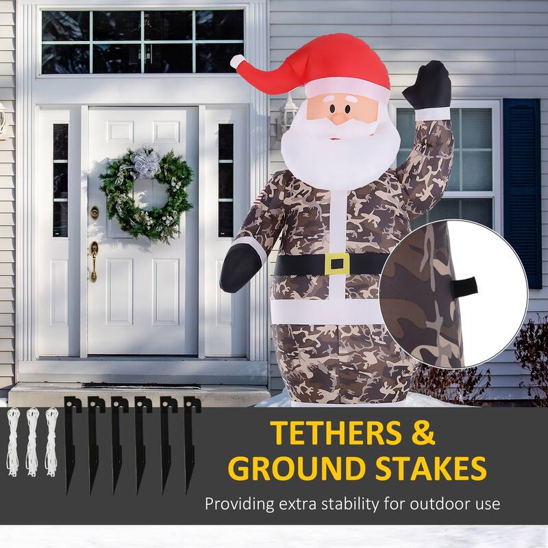HOMCOM 8 ft. Army Camo Santa Inflatable Christmas Decoration, Holiday Yard Decoration