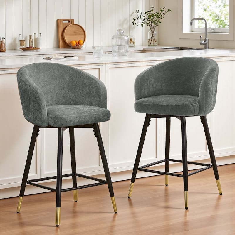 26" Counter Height Swivel Barstool with Arms and Metal Legs - 37"H x 22"W x 22"D - Set of 2 - Grey