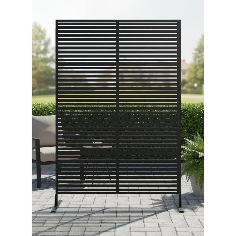 2 pcs 70" H Decorative Metal Garden Fences, Rust-Proof Scroll Design - Black