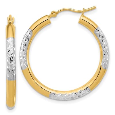 Curata 14k Yellow Gold Rhodium Sparkle Cut Hoop Earrings - 30x30mm