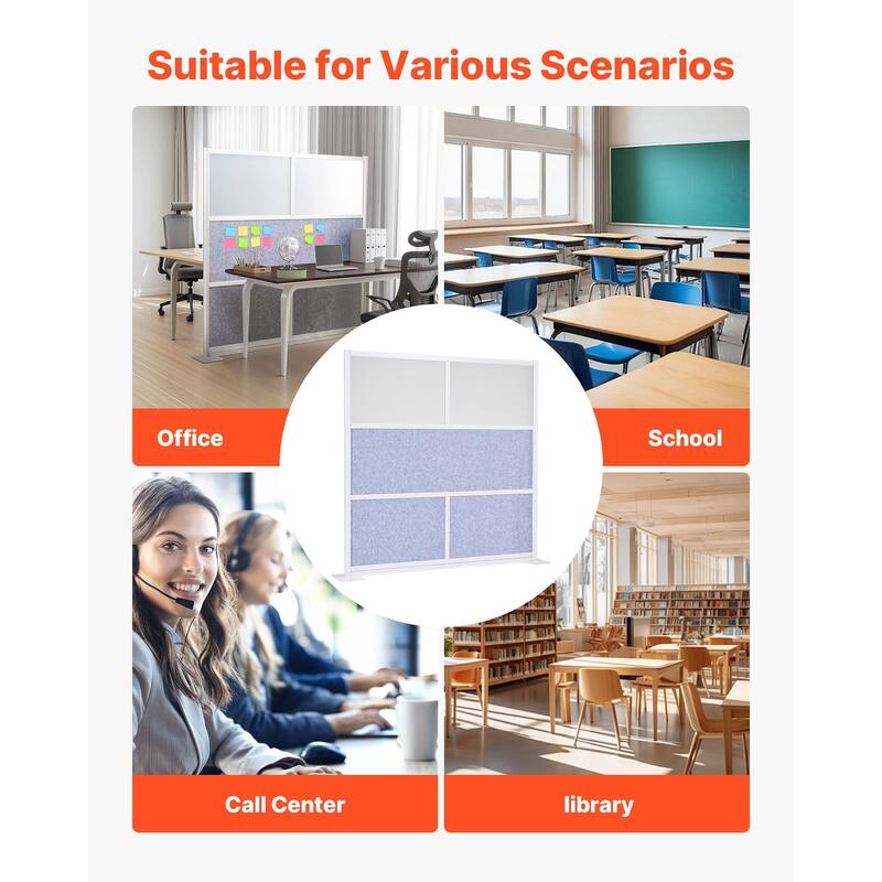 Office Divider Privacy Panel 70"x70" with Frosted Windows - 70 x 11.8 x 70 in