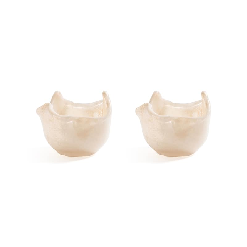 Wavy Bowl Glass Tealight Candle Holders, Set of 2 - Cream