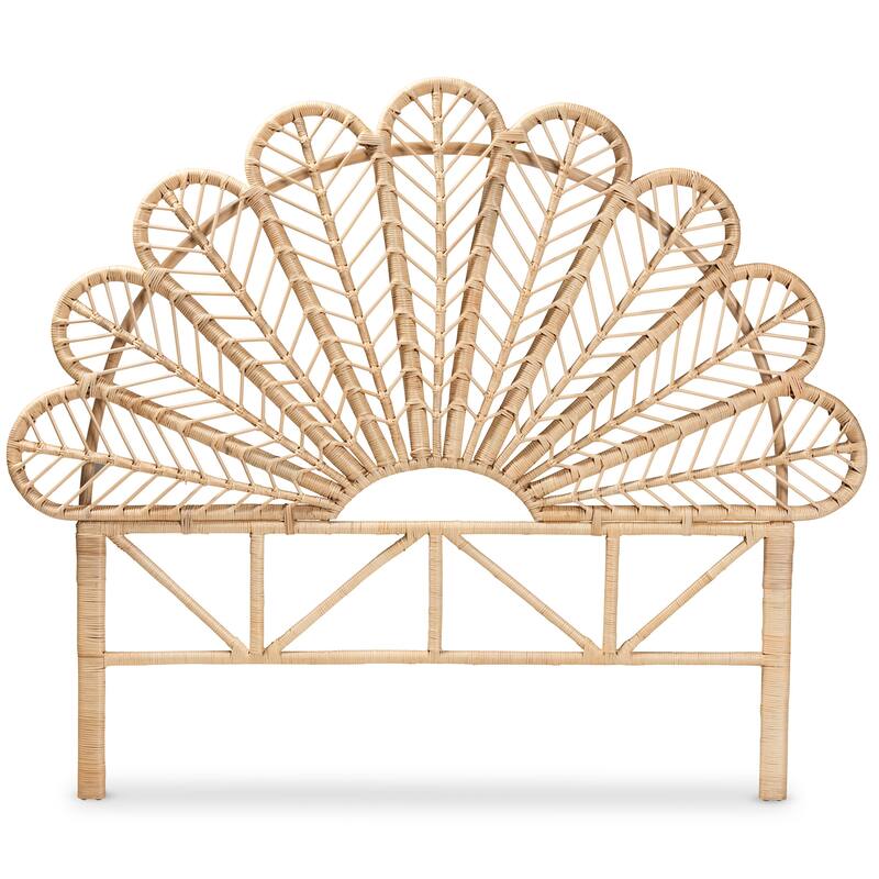Variel Bohemian Natural Brown Rattan Standalone Headboard in Queen