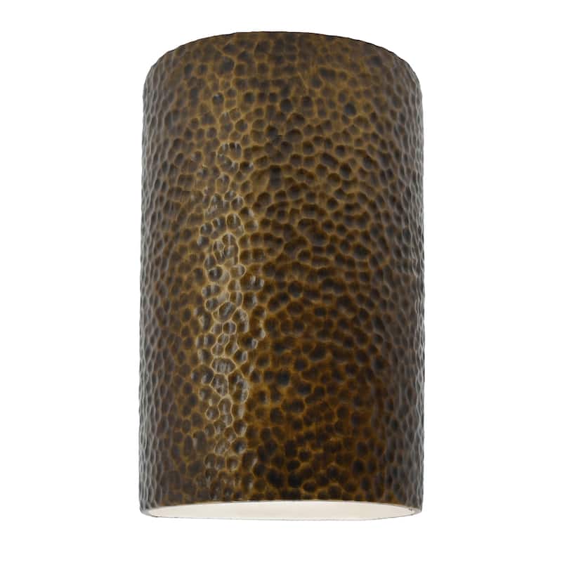 Justice Design Ambiance - Large ADA Cylinder Wall Sconce - Closed Top (Outdoor) - Replaceable Bulb - Hammered Brass
