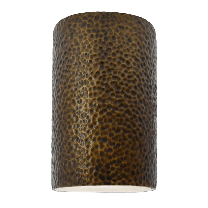 Justice Design Ambiance - Large Cylinder Wall Sconce - Open Top & Bottom (Outdoor) - Replaceable Bulb - Hammered Brass