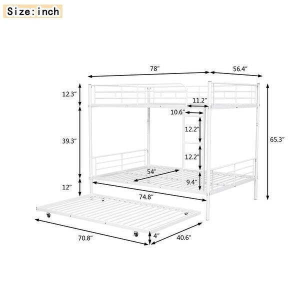 Full Over Full Metal Bunk Bed with Trundle, White