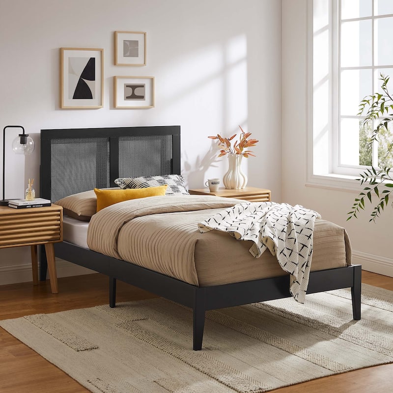 Sirocco Rattan and Wood Platform Bed - Black - Twin