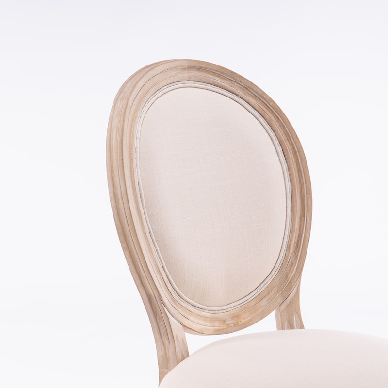 Anmytek French Style Oval Back Dining Chairs Set of 2 Solid Wood Frame Linen Upholstered Beige