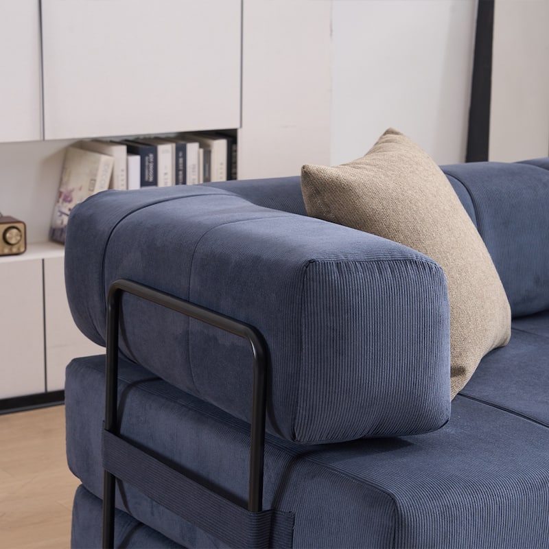 78.5" Folding Sofa Bed with 2 Pillows, Convertible Foam Futon Couch, Corduroy Fold-Out Couch for Living Room, Office