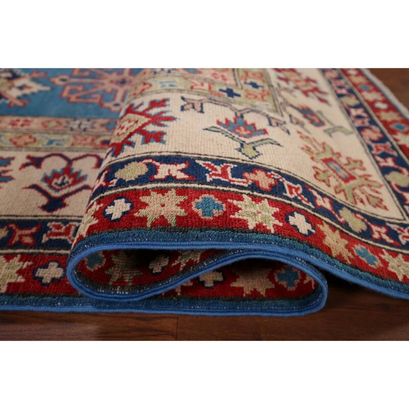 Blue Oriental Kazak Rug Hand-Knotted Wool Carpet - 6'7" x 10'0"