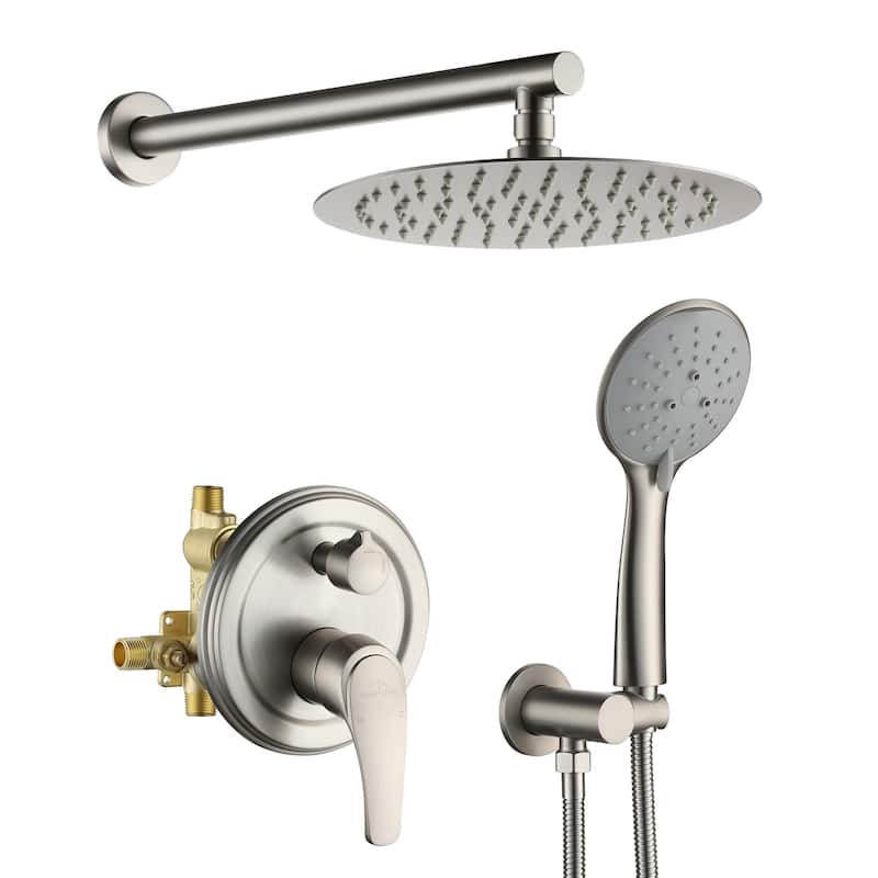 5-Spray Patterns with 9/10/12-in Wall Mount Dual Shower Heads - 10" - Brushed Nickel