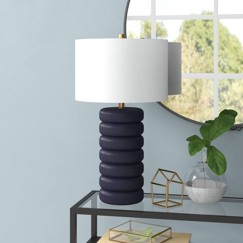 Zelda 25" Tall Glass Bubble Body Table Lamp with Fabric Shade