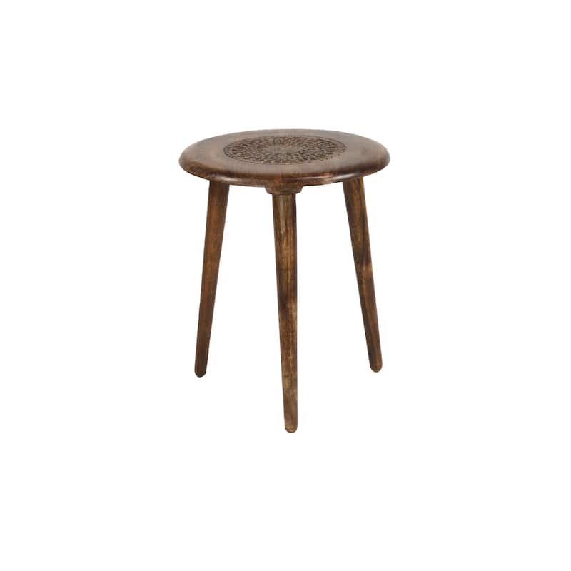 Mango Wood Floral Handmade Intricately Carved Accent Table with Tripod Legs - Brown or Dark Brown - Roche River Decor