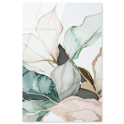 Pastel Leaves with Gold III Acrylic by Art Remedy, Ready to Hang