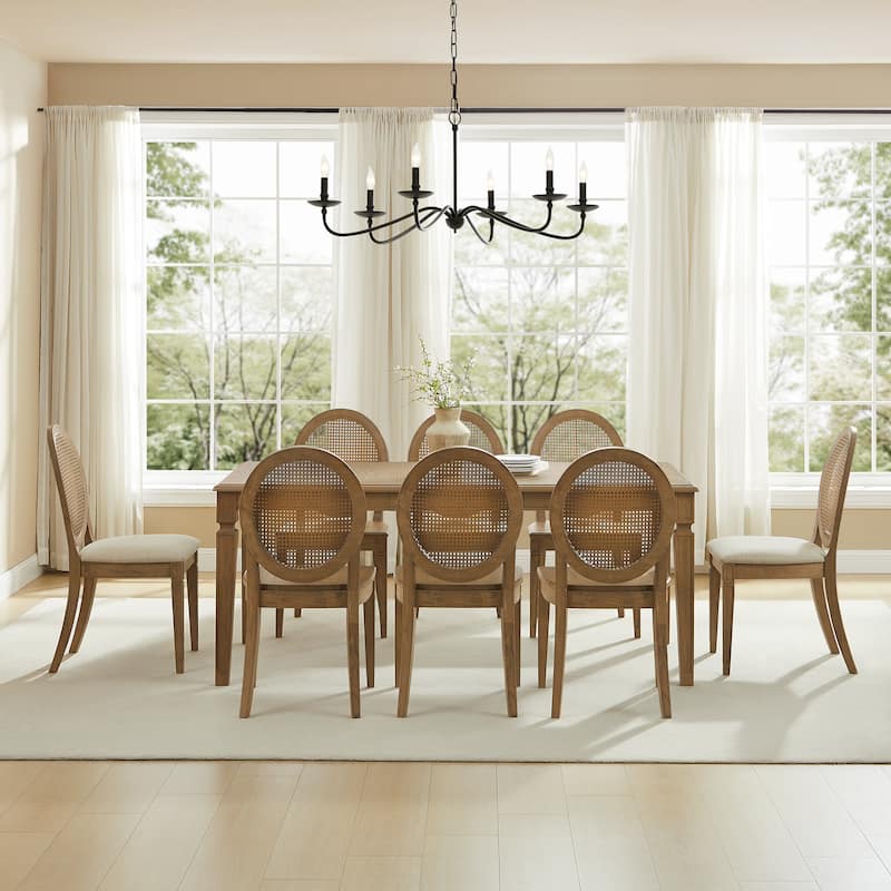 Crosley Katia 9Pc Dining Set With Cane-Back Upholstered Chairs