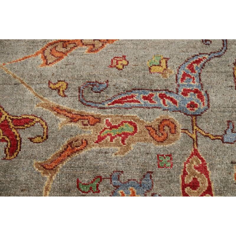 Vegetable Dye Ziegler Area Rug Handmade Green Floral Wool Carpet - 7'11" x 9'10"