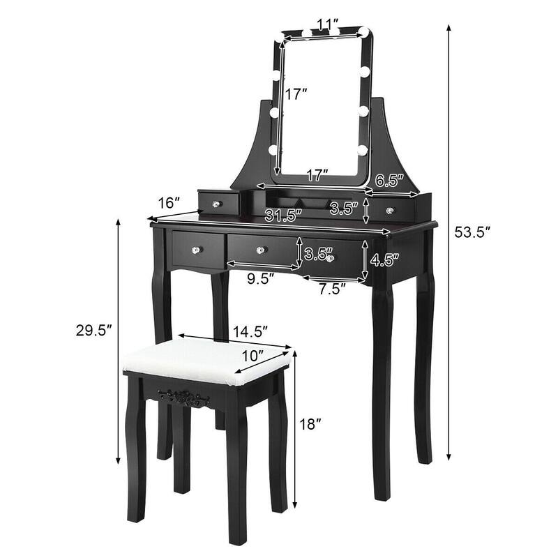 Dimmable Bulbs Touch Switch Vanity Dressing Table Set with Removable Box - 31.5" x 16" x 53.5" (L x W x H)