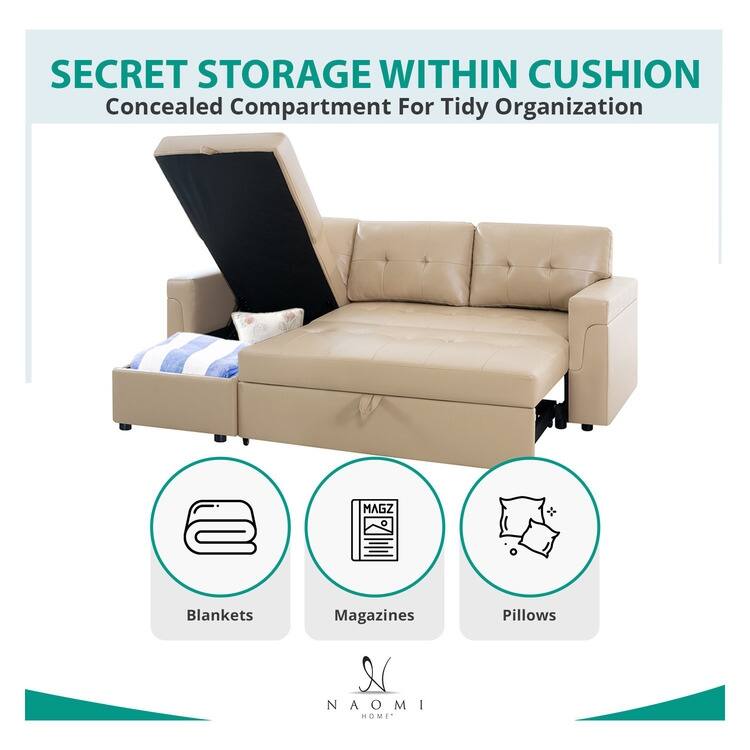 Reversible L-Shape Sleeper Sectional Sofa with Storage, Modern Convertible Sofa Bed for Living Room