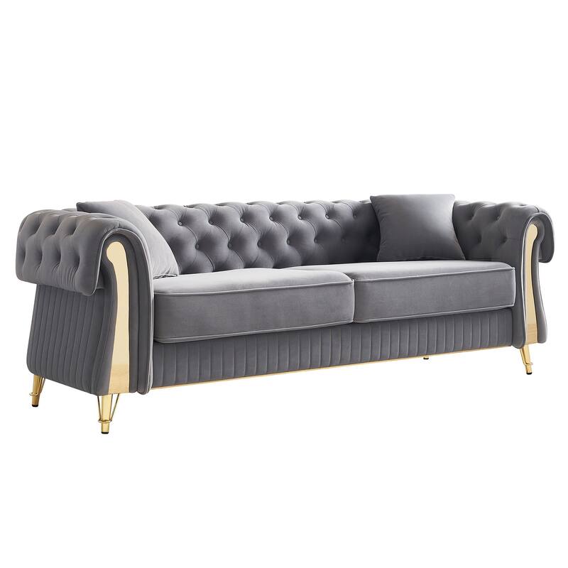 Chesterfield Tufted Velvet Sofa with Seat Cushions and Toss Pillows