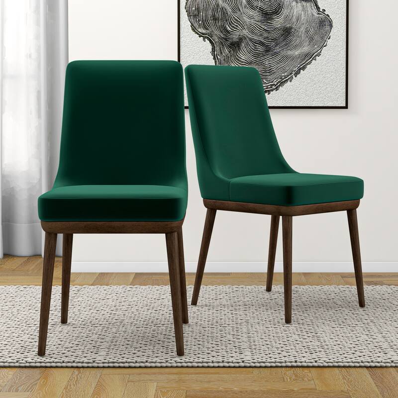 GDFStudio - Kate Modern Mid-Century Dining Chair with Curved Backrest & Upholstered Seat, Set of 2 - 24" - Green