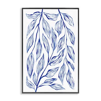 Stupell Simple Blue Leaves on White Framed Giclee Art Design By Martina Pavlova