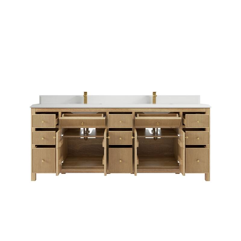 Willow Collections 84 in. W x 22 in. D Sonoma Teak Double Sink Bathroom Vanity with Countertop