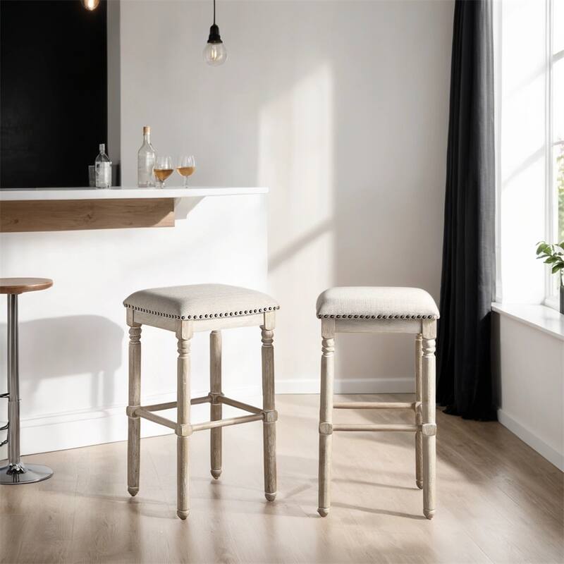 Wood Upholstered Bar Stools,Set of 2