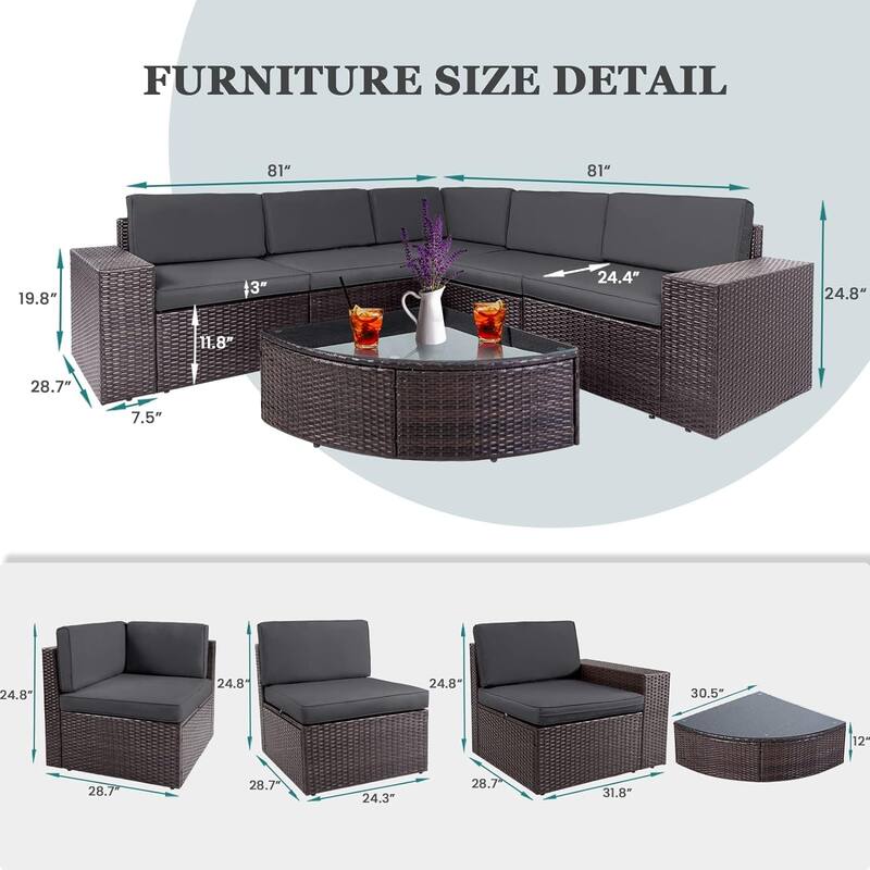 SUNCROWN Outdoor 6-piece Rattan Sectional Sofa Set
