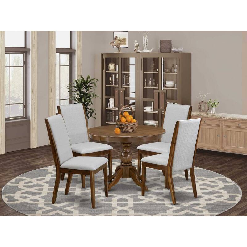 HomeStock 5-Piece Antique Walnut Finish Solid Wood Top Dining table with 4 Chairs