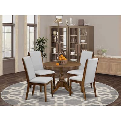 HomeStock 5-Piece Antique Walnut Finish Solid Wood Top Dining table with 4 Chairs