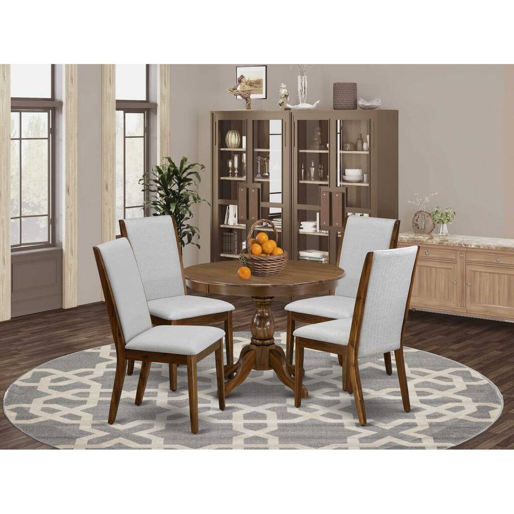 HomeStock 5-Piece Antique Walnut Finish Solid Wood Top Dining table with 4 Chairs