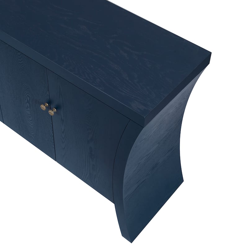 GDFStudio - Industrial 4-Door Credenza with Wooden Arc Legs & Bronze Clasps, Solid Wood Storage Cabinet