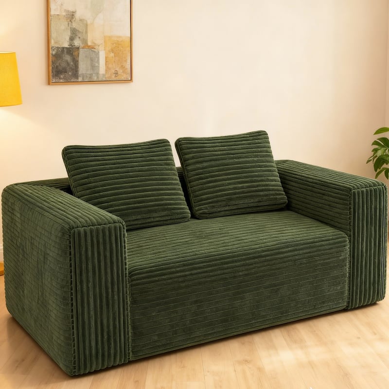 Anmytek Green Corduroy 2-Seater Memory Foam Sofa in a Box Easy Transport No Assembly