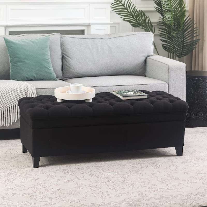 Adeco Linen Rectangle Storage Ottoman for Living Room Bedroom