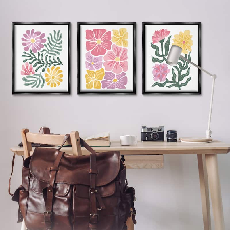 Stupell Minimal Spring Hue Flowers Framed Floater Canvas Wall Art Design By Kim Allen (Set of 3)
