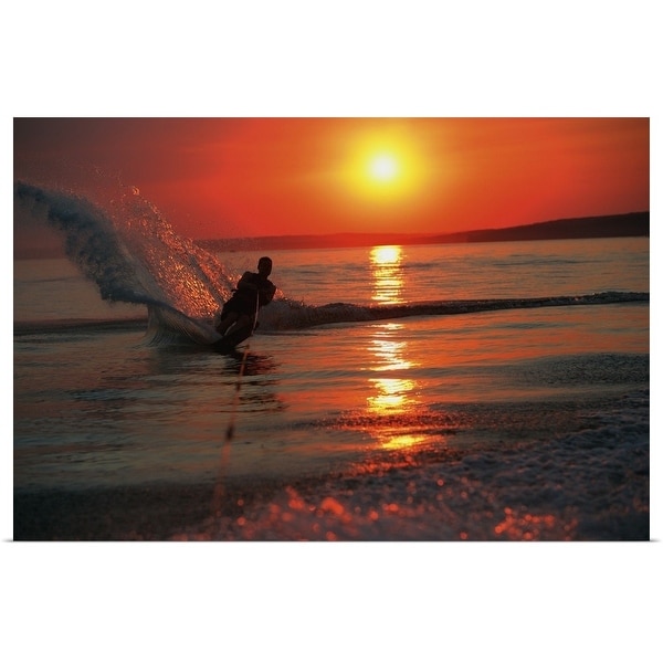 "Waterskiing at sunset" Poster Print