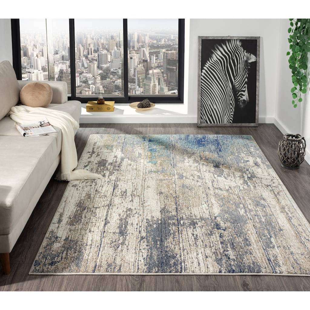 Milan Collection Abstract Blue Area Rug