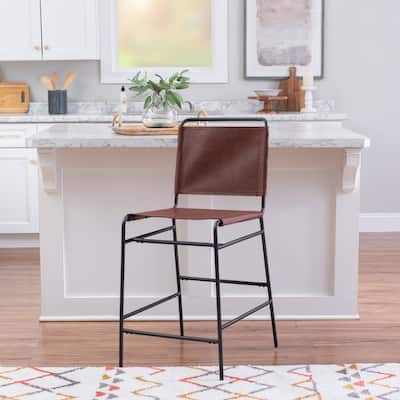 Leffler Metal Faux Leather 25.5-Inch Counter Stool