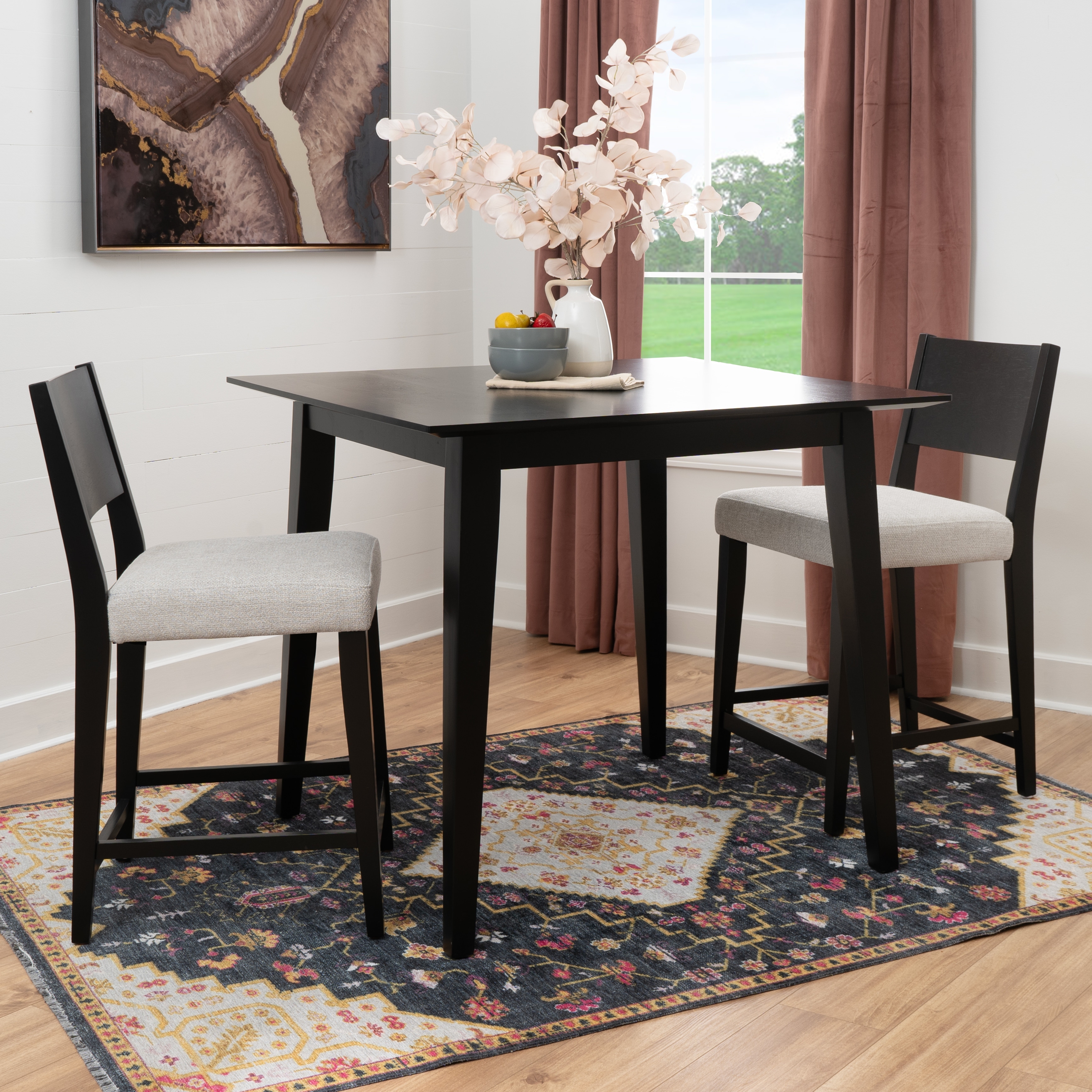 Linon Caelan 3PC Upholstered Counter Stool Set Black