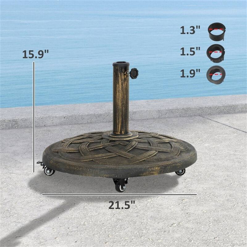 Outdoor Umbrella Base Resin Concrete and Steel Patio Parasol Stand Secure - 21.5" x 15.9" H